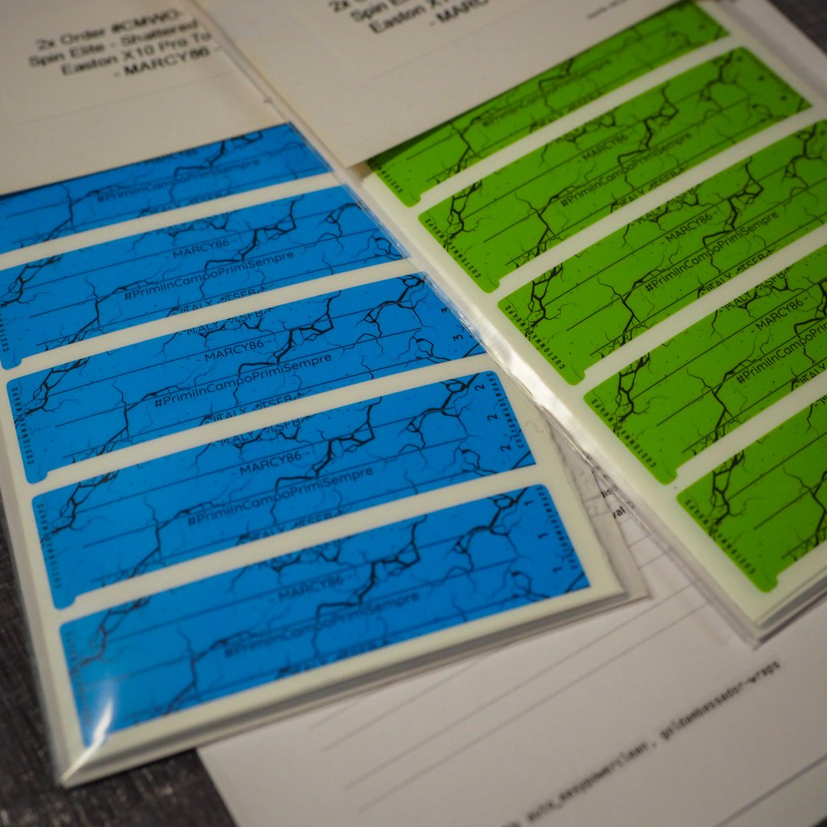 🎯 Custom wraps for Marcella Tonioli! 🇮🇹 Featuring Shattered Lime &amp; Shattered Baby Blue for her Easton X10 Pro Tour 420 shafts with custom fletching lines for S2 Elivanes. Precision + style = unmatched performance!

Customize yours today 👉 custommadewraps.com