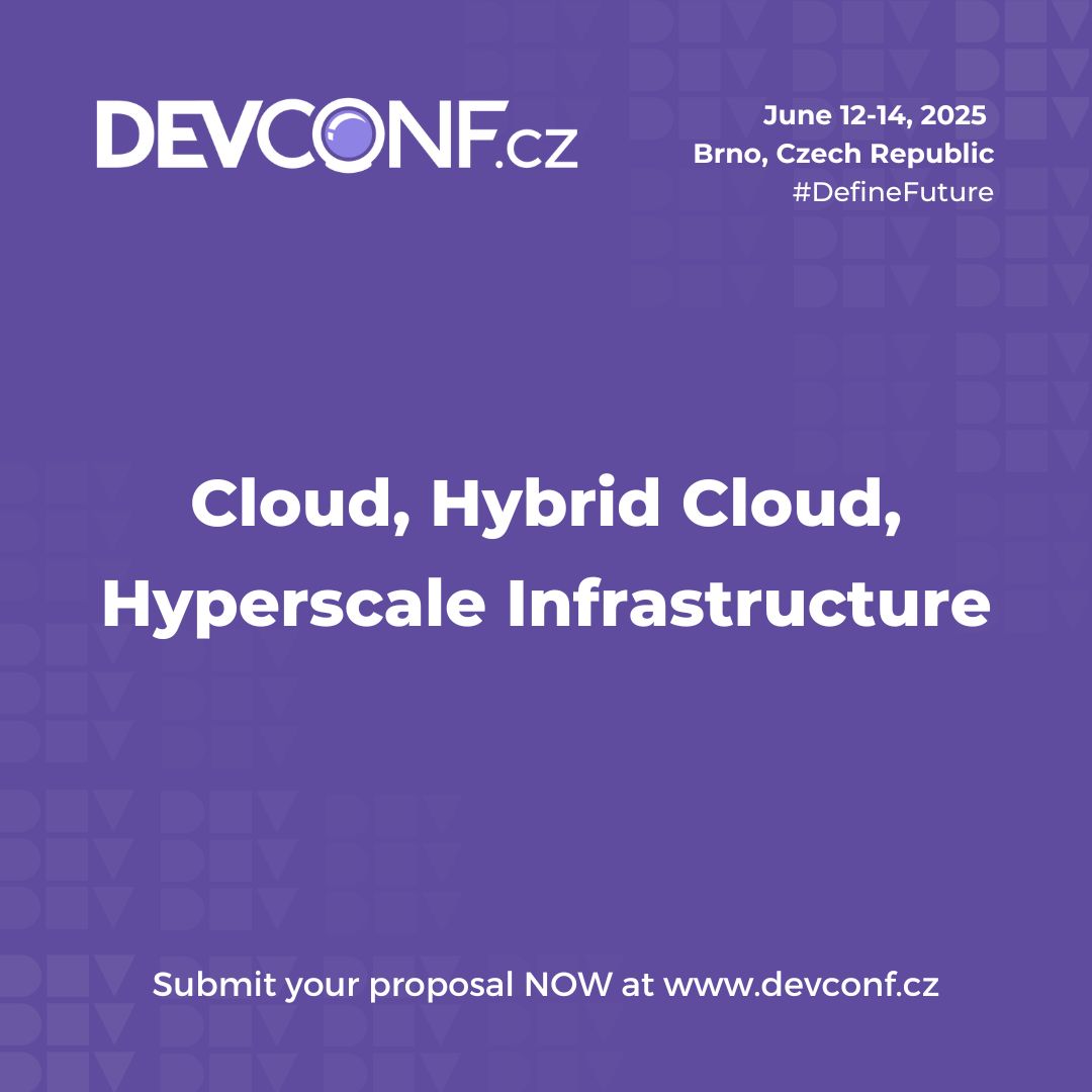 devconf_cz's tweet photo. #CFP for #DevConf_CZ 2025 is open! 
Among the many fascinating themes this year, we’ll focus on #Cloud, #HybridCloud, &amp; #HyperscaleInfrastructure.
Are these your areas of interest? Share your insights with the community and submit your proposal today!
👉https://t.co/kqBrzfYjPC https://t.co/N55bfS0hHa