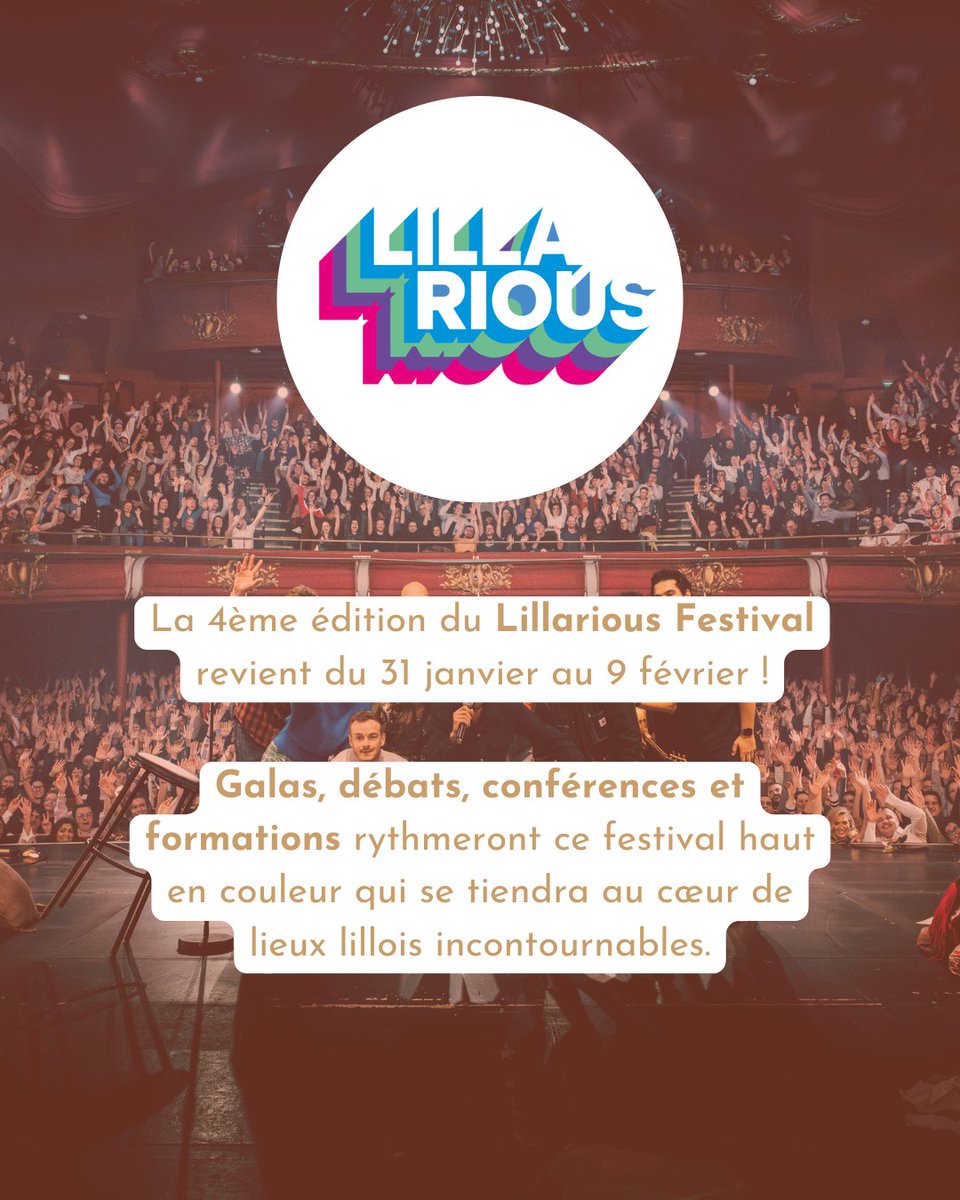 👉 LE LILLARIOUS FESTIVAL REVIENT !

📅 Du 31 janvier au 9 février
🎫 Billeterie en ligne sur lillarious.com

#Lillarious #lillefrance #Humour #MontreuxComedy #lillemaville