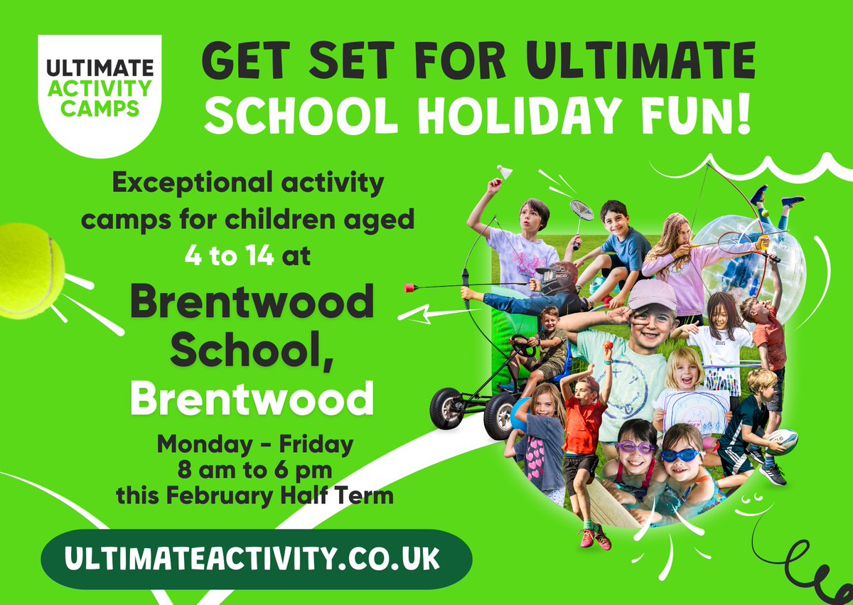 Ultimate Activity Camps (@ult_activity) on Twitter photo ⏰Our Winter Saver ends TODAY!⏰
Ultimate Activity Camps are returning to <a href="/Brentwood_Prep/">Brentwood Preparatory School</a> this Feb, Easter & Summer! 🤸🤸♂️
Children aged 4- 14 can make new friends and enjoy over 40 sports, games, and creative activities each week. Secure your spot 👉 bit.ly/3ZjqcJe ⏰Our Winter Saver ends TODAY!⏰
Ultimate Activity Camps are returning to <a href="/Brentwood_Prep/">Brentwood Preparatory School</a> this Feb, Easter & Summer! 🤸🤸♂️
Children aged 4- 14 can make new friends and enjoy over 40 sports, games, and creative activities each week. Secure your spot 👉 bit.ly/3ZjqcJe