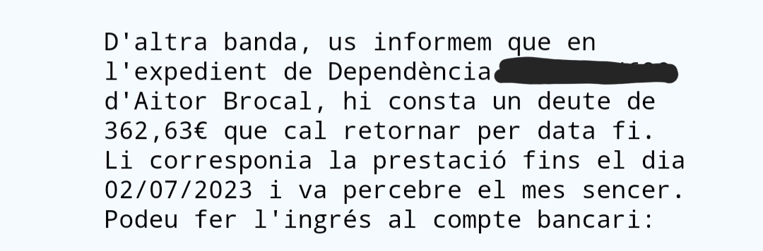 Desde que solicitas la #dependencia hasta que la cobras pueden pasar meses (o incluso un año). Y no es de carácter retroactivo.
Cuando la persona fallece te reclaman los días pagados de más.
Aitor cobró todo el mes de Julio y falleció el día 2.
Ahora nos piden la diferencia.
👇
