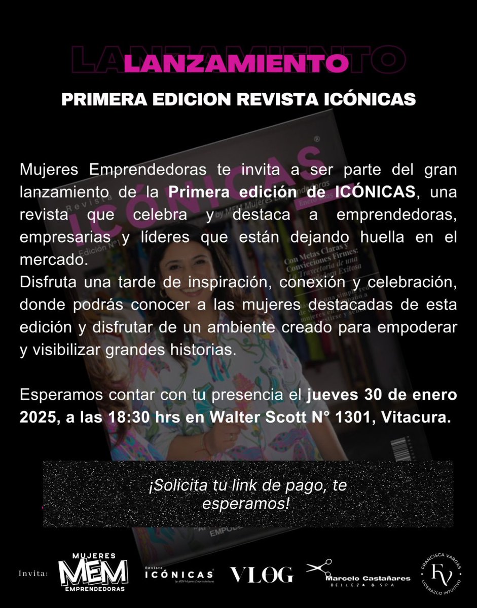 Este 30 de enero tenemos el lanzamiento de nuestra Revista Iconicas, donde nace para visibilizar a las mujeres emprendedoras y empresarias Latam.