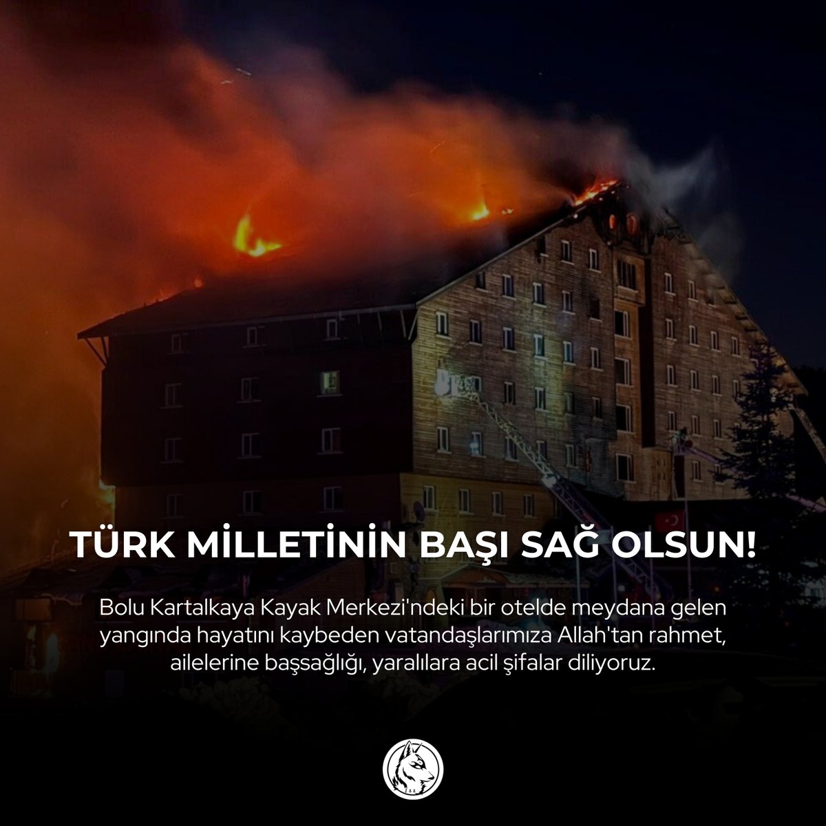 Bolu Kartalkaya Kayak Merkezi'ndeki bir otelde meydana gelen yangında hayatını kaybeden vatandaşlarımıza Allah'tan rahmet, ailelerine başsağlığı, yaralılara acil şifalar diliyoruz.

Türk milletinin başı sağ olsun!