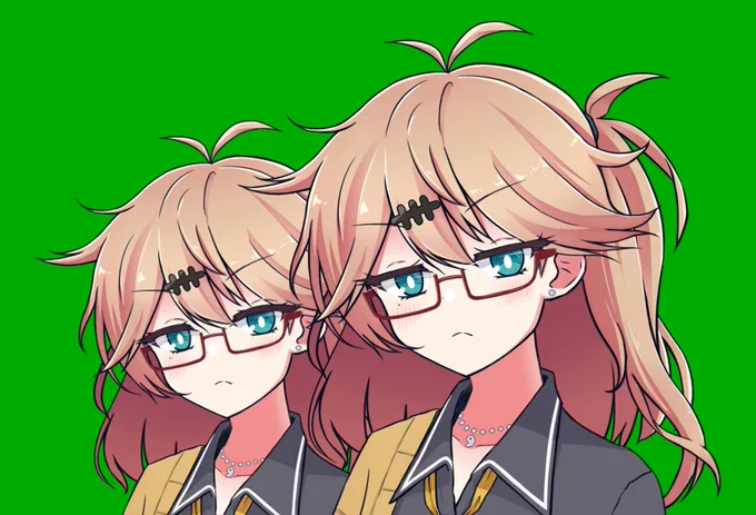 つむぎちゃん立ち絵進捗報告。『ジト目』パーツを『半閉じ目』に改め、新しくちゃんとした『ジト目』パーツを追加しました。 