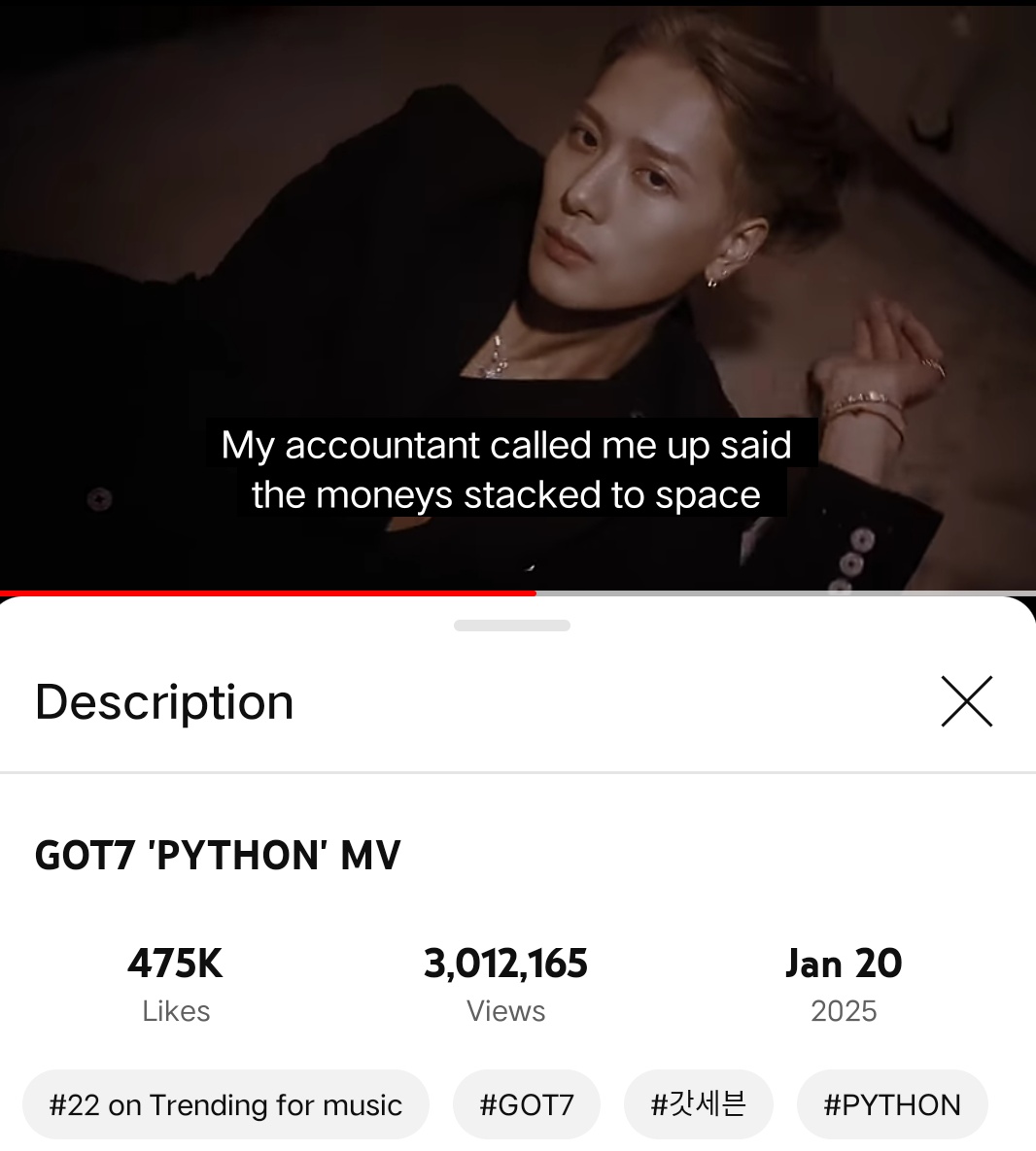 wildcheree89's tweet photo. #GOT7 #PYTHON reached 3 Million views on youtube. 

https://t.co/MGX6kgwFXK

#GOT7_PYTHON_OUTNOW #GOT7_WINTER_HEPTAGON #Got7Comeback https://t.co/LnHTNP0FEK