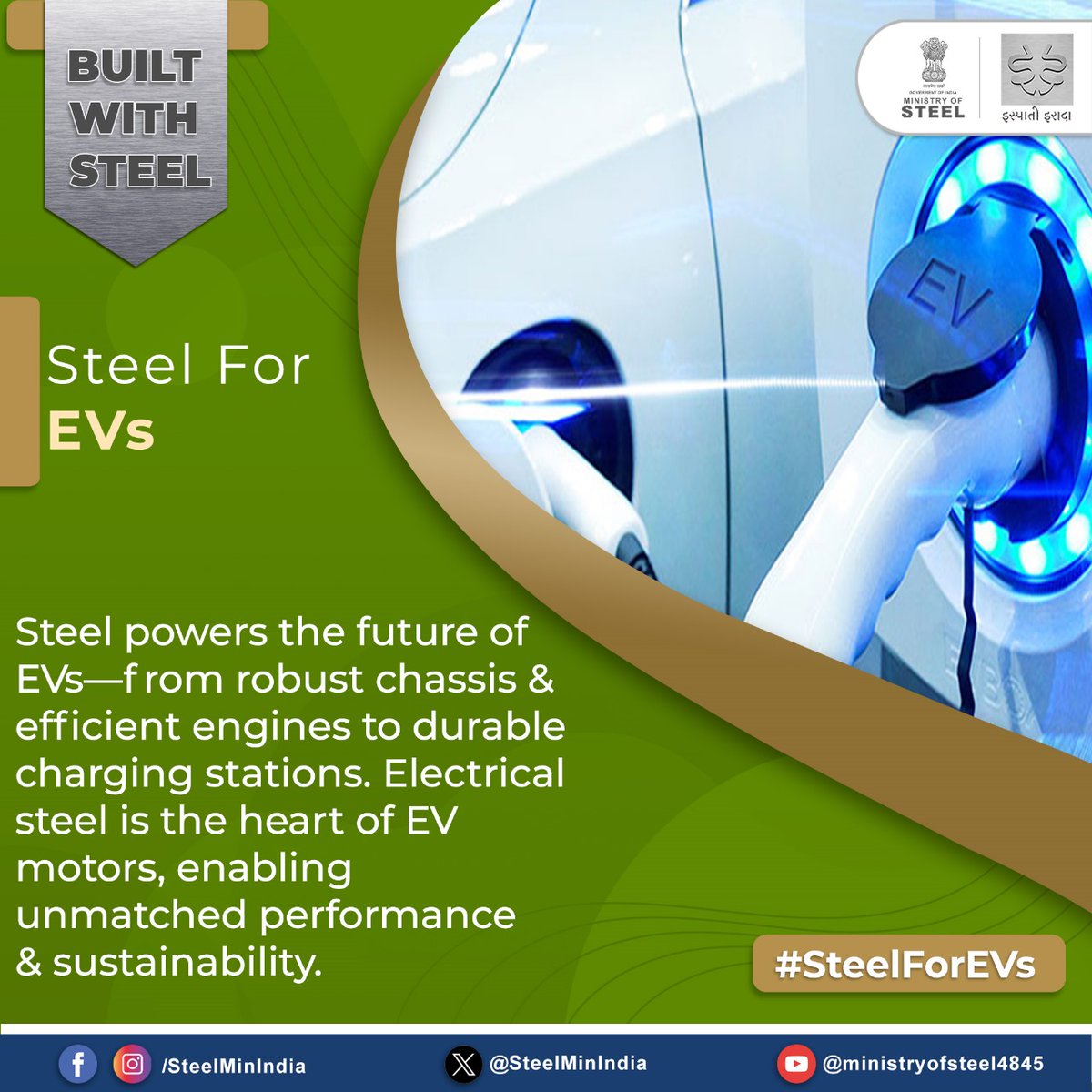 SteelMinIndia's tweet photo. Steel drives the future of EVs! ⚡🚗 From sturdy chassis to efficient motors, electrical steel powers the performance and sustainability of tomorrow's cars.

#BuiltWithSteel #SteelShapingTheFuture #ElectricRevolution https://t.co/IqCFomQLrv