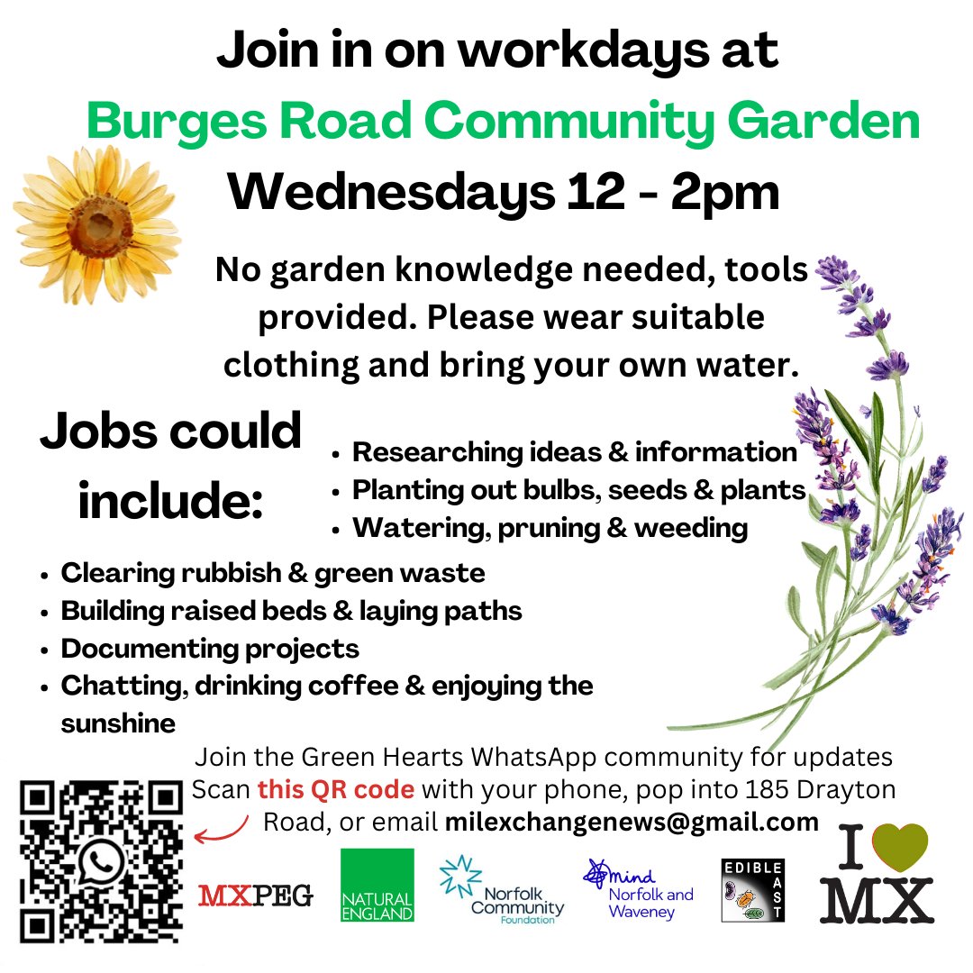 🌻 Get your hands dirty and join us at Burges Road Community Garden! 🌱 

📅 Wednesdays, 12-2 PM 

Come help with planting, building, clearing, and more—no experience needed! 

Tools are provided; just bring your enthusiasm, suitable clothing, and some water. 💚