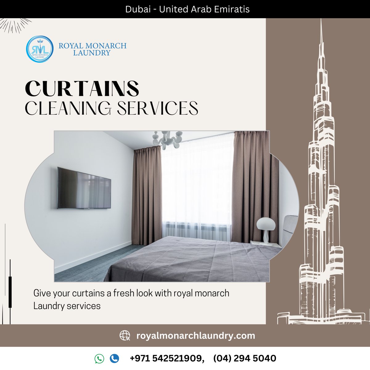 RMLaundry's tweet photo. Refresh Your Space with Royal Monarch Laundry’s Curtain Cleaning Services
#RoyalMonarchLaundry #CurtainCleaningDubai #PalmJumeirah #LaundryServicesNearPalmJumeirah #LaundryServicesNearJBR #LuxuryCare  #DubaiLifestyle 
🌐 https://t.co/Oa1YlKdm2S | +971 542521909 | (04) 2945040 https://t.co/gz9gkOAcy9