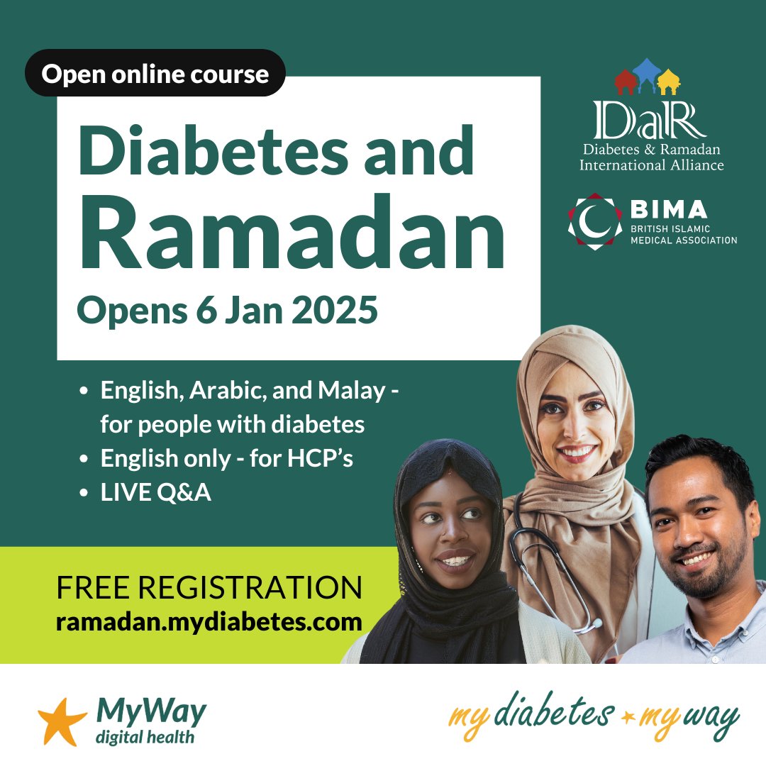 Observing Ramadan with Diabetes❓

This FREE online course can help you prepare in advance! ⏰ 

Whether you're living with diabetes or supporting someone who is, learn how to manage diabetes safely during Ramadan.

➡️ Available now at ramadan.mydiabetes.com