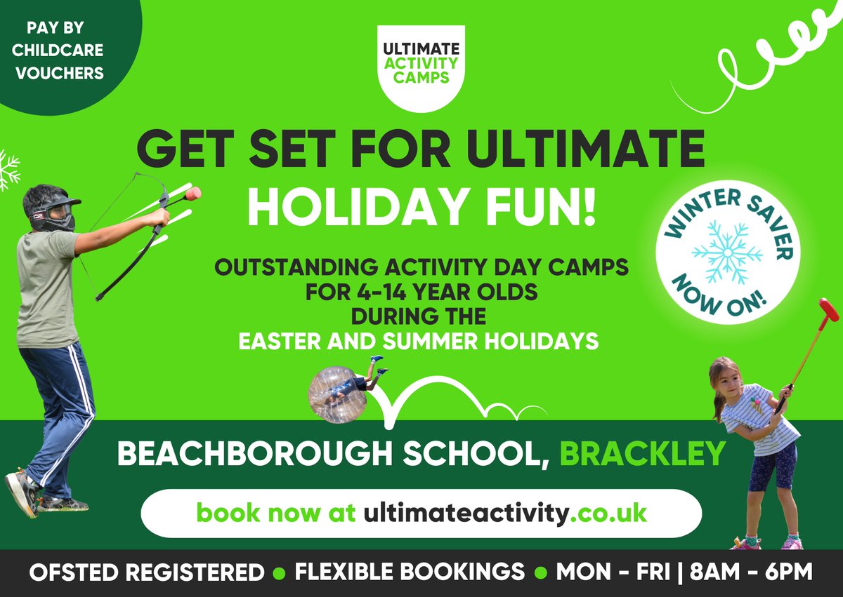 Ultimate Activity Camps (@ult_activity) on Twitter photo ⏰Our Winter Saver ends TODAY!⏰
Ultimate Activity Camps are returning to
<a href="/Beachborough/">Beachborough School</a> this Easter & Summer! 🤸
Children aged 4- 14 can make new friends and enjoy over 40 sports, games, and creative activities each week. Secure your spot👉bit.ly/3Oc7lvw ⏰Our Winter Saver ends TODAY!⏰
Ultimate Activity Camps are returning to
<a href="/Beachborough/">Beachborough School</a> this Easter & Summer! 🤸
Children aged 4- 14 can make new friends and enjoy over 40 sports, games, and creative activities each week. Secure your spot👉bit.ly/3Oc7lvw