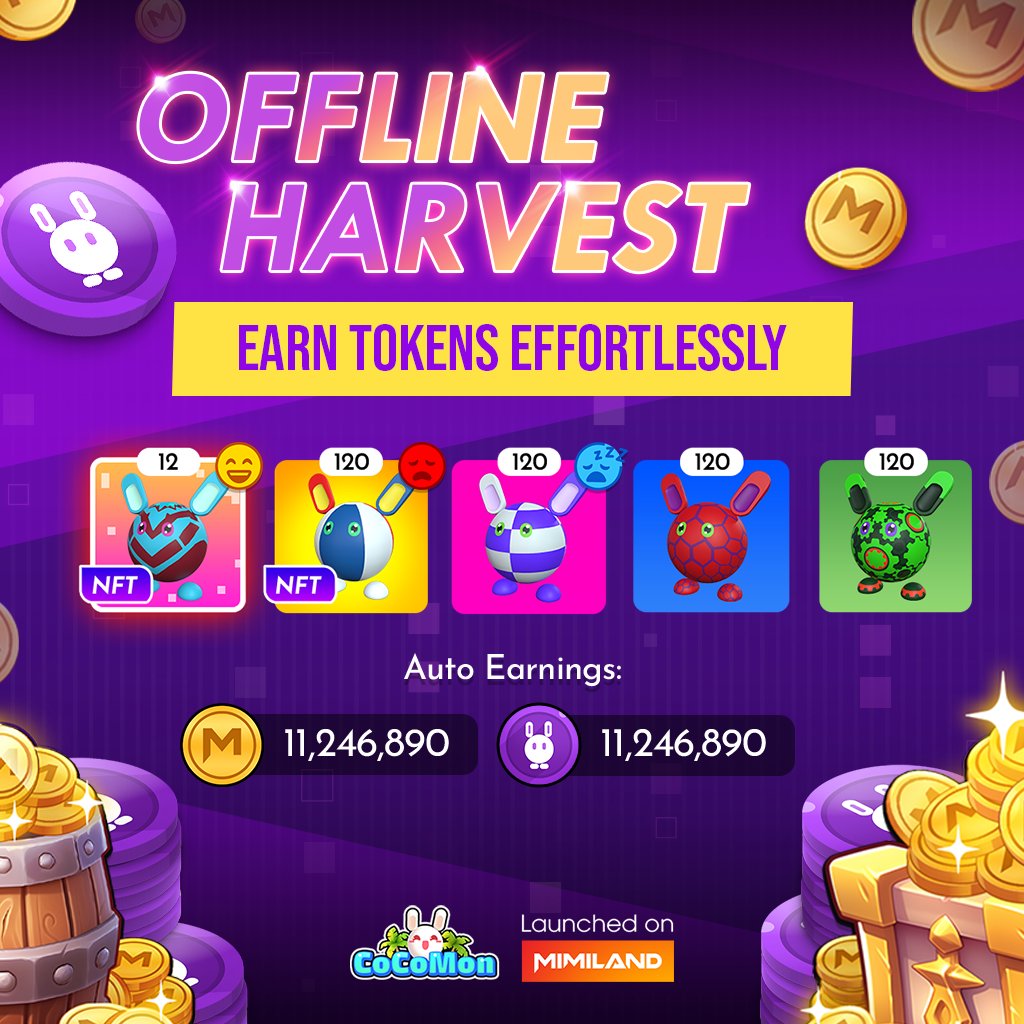 🌙 COCOMON: Offline Harvest - Earn While You Sleep!

👍 Play &amp; Earn $COCO Now: t.me/Mimiland_appbot

Why stop earning when you log out? With Offline Harvest, your CoCo works 24/7, raking in tokens even when you’re offline.

⏳ Don’t miss out on effortless gains - maximize your