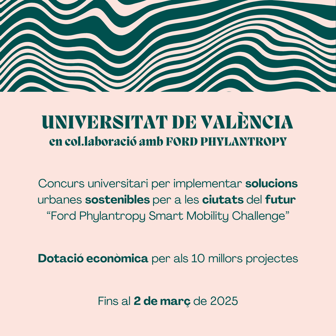 💡 La Universitat de València, en col·laboració amb Ford Philanthropy, llança el concurs “Ford Philanthropy Smart Mobility Challenge” per implementar solucions urbanes sostenibles per a les ciutats del futur.

⏳ Data límit: 2 de març de 2025

🔗linktr.ee/alaquasjove