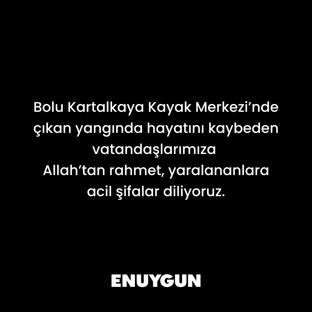 Bolu Kartalkaya Kayak Merkezi’nde çıkan yangında hayatını kaybeden vatandaşlarımıza Allah’tan rahmet, yaralananlara acil şifalar diliyoruz.