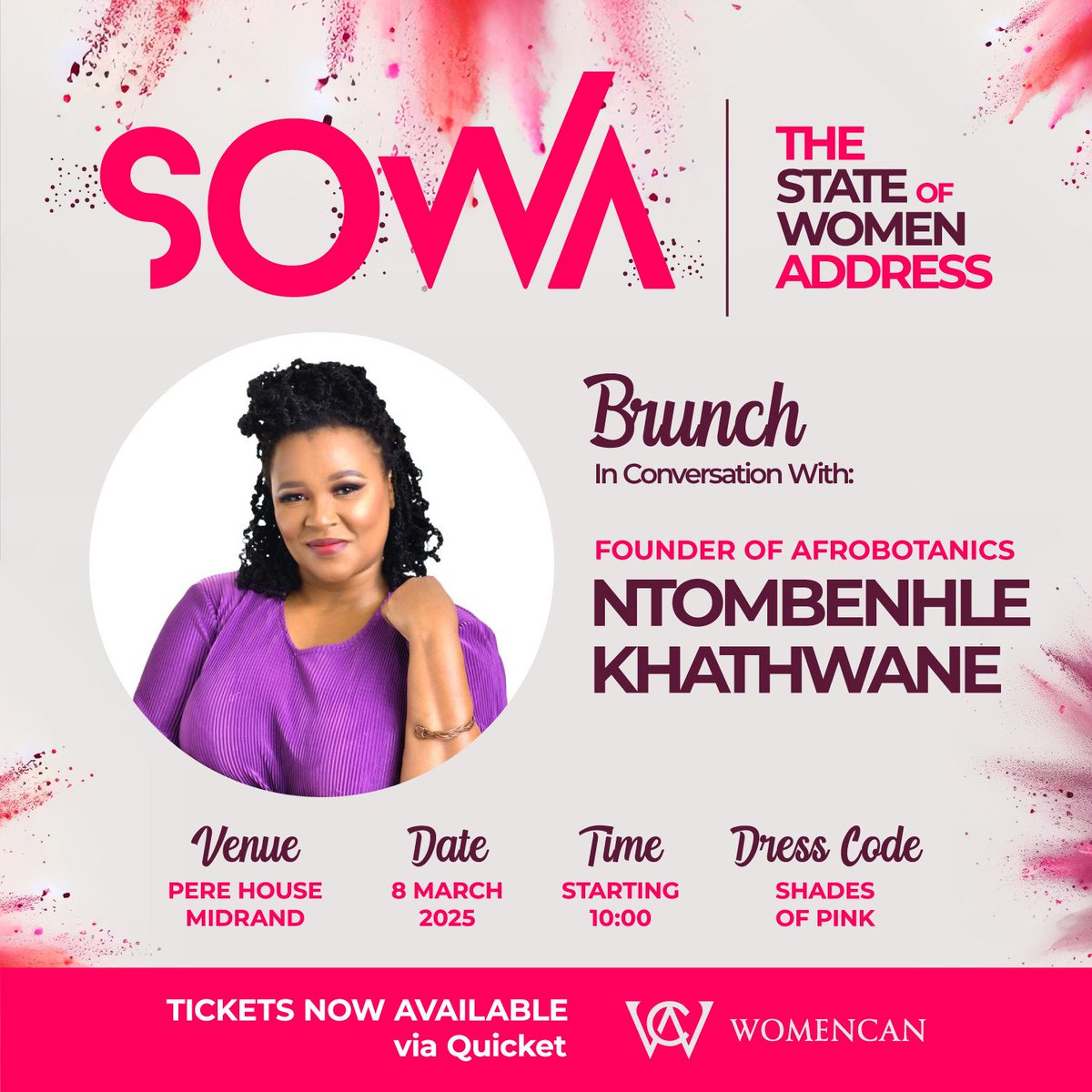 MEET OUR SPEAKER: @msntombenhle is an award-winning entrepreneur, author, and founder of <a href="/afrobotanics/">afrobotanics</a>, a pioneering South African haircare and wellness brand.

Don't miss #SOWA. Tickets are available on Quicket - Link on bio.

#WomenCan #womenempowerment #internationalwomensday