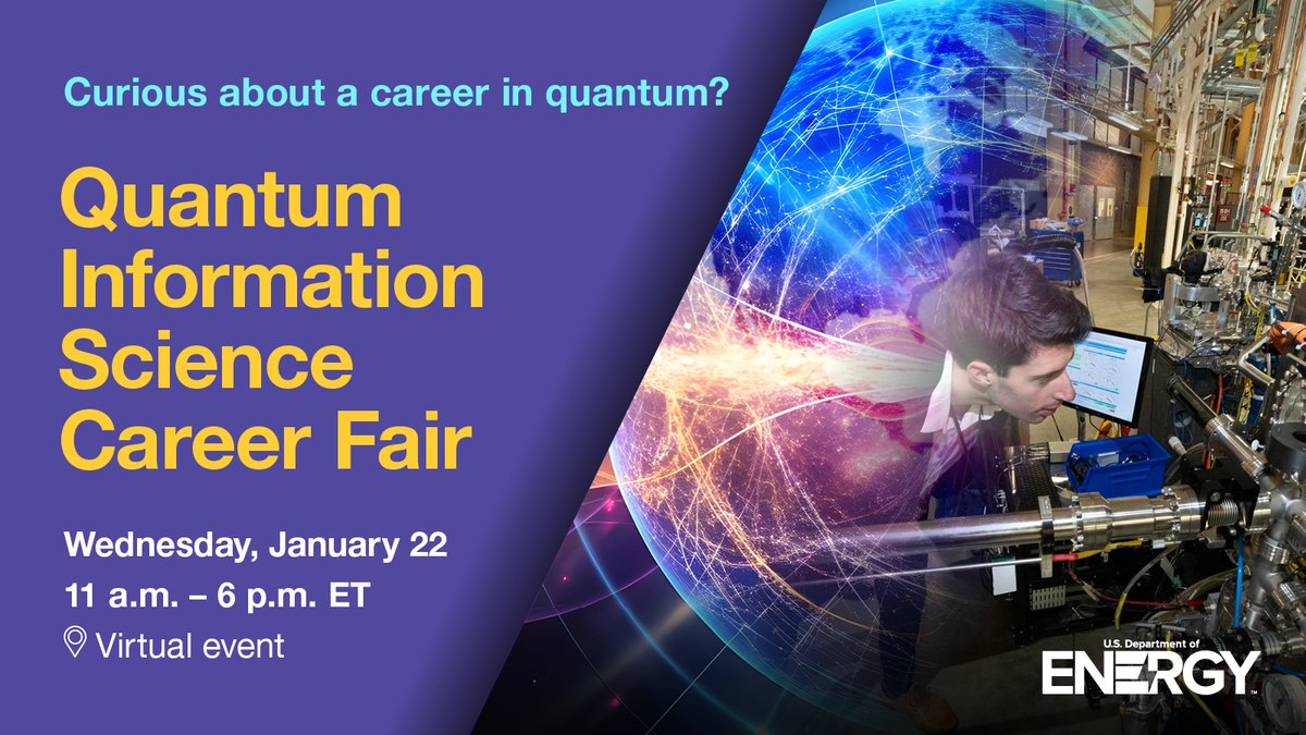 Interested in a career in Quantum? 💼

Don’t miss the #QuantumCareerFair tomorrow, Jan. 22, hosted by the U.S. Department of Energy (DOE) and its National Quantum Information Science (QIS) Research Centers. 

📍 Register for free today: bnl.gov/nqisrccareerfa…