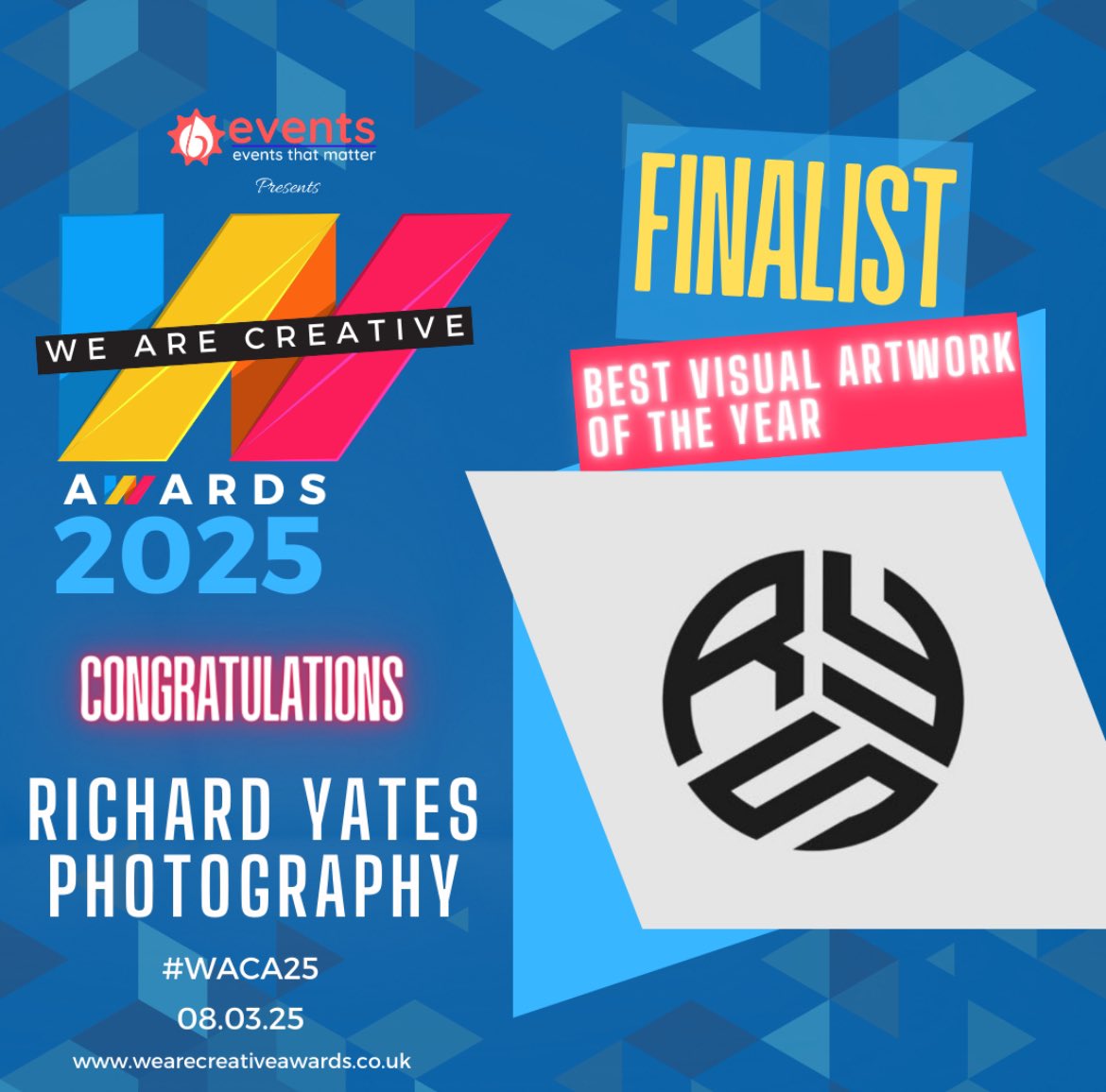 RichardYatesx's tweet photo. Vote for me at the WeAreCreative Awards 2025 🩵

1: Visit this link - https://t.co/YRlA2uib8Y

2: Scroll and select “Best Visual Artwork of The Year”

3: Select ‘Richard Yates Photography’ and scroll and click ‘Next’

4: Fill out some brief info and click ‘Submit Vote’

🩵🩵🩵🩵 https://t.co/qVLTHcXTqi