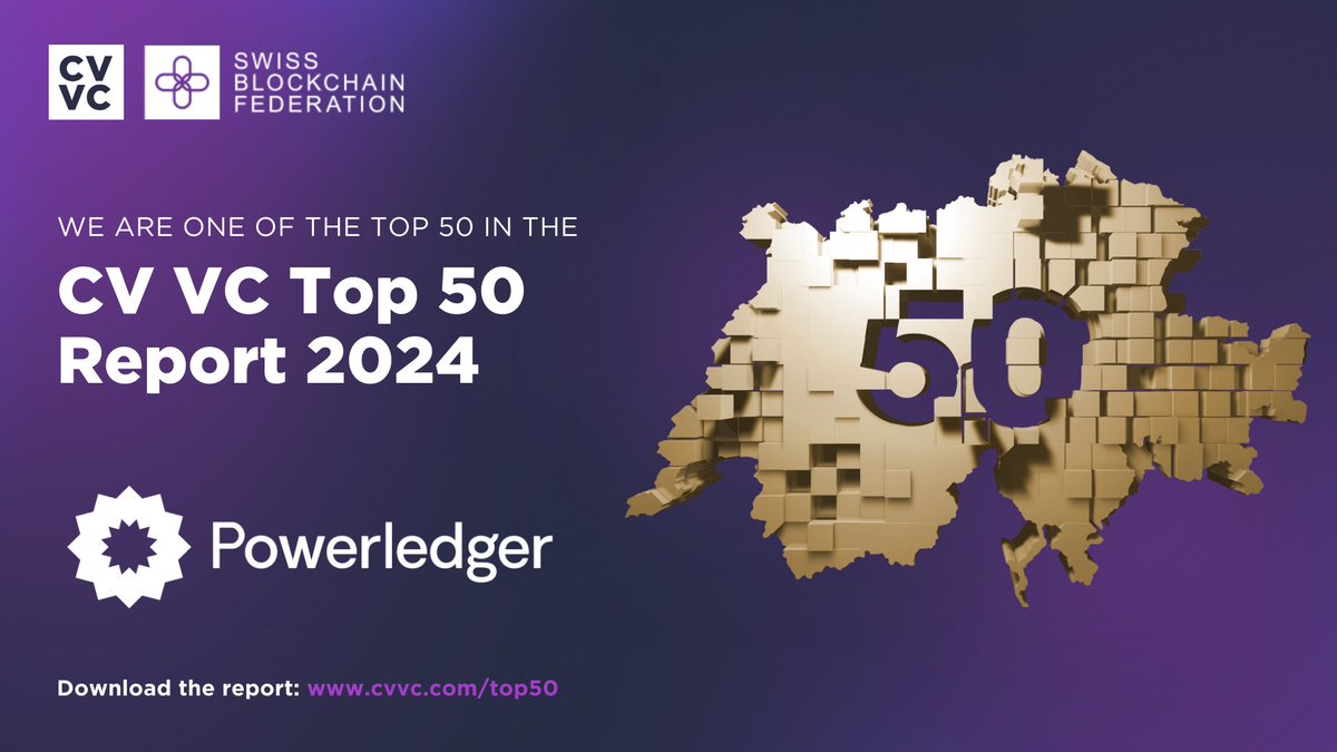 Powerledger_io's tweet photo. We're delighted to share that #Powerledger has made it to the CV VC Top 50 Report. ⚡️We’re honoured to be recognised for our pioneering #blockchain-powered solutions that improve transparency and efficiency in energy markets.
The report showcases the development of the blockchain and crypto ecosystem across the #CryptoValley, Switzerland. Thanks to the teams at CV VC & @CV_Labs.
Read the report: https://t.co/UZGXg97qCA
#CVVCtop50 @BCFederationCH