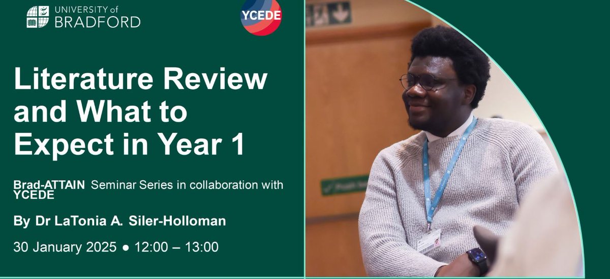 Inclusive Research Network (@ycedenetwork) on Twitter photo FREE WEBINAR
@theYCEDE partner <a href="/UniofBradford/">University of Bradford</a> are running this webinar for PhD applicants and candidates on Thursday 30 January from 12pm - 1pm.
ycede.ac.uk/literature-rev… FREE WEBINAR
@theYCEDE partner <a href="/UniofBradford/">University of Bradford</a> are running this webinar for PhD applicants and candidates on Thursday 30 January from 12pm - 1pm.
ycede.ac.uk/literature-rev…