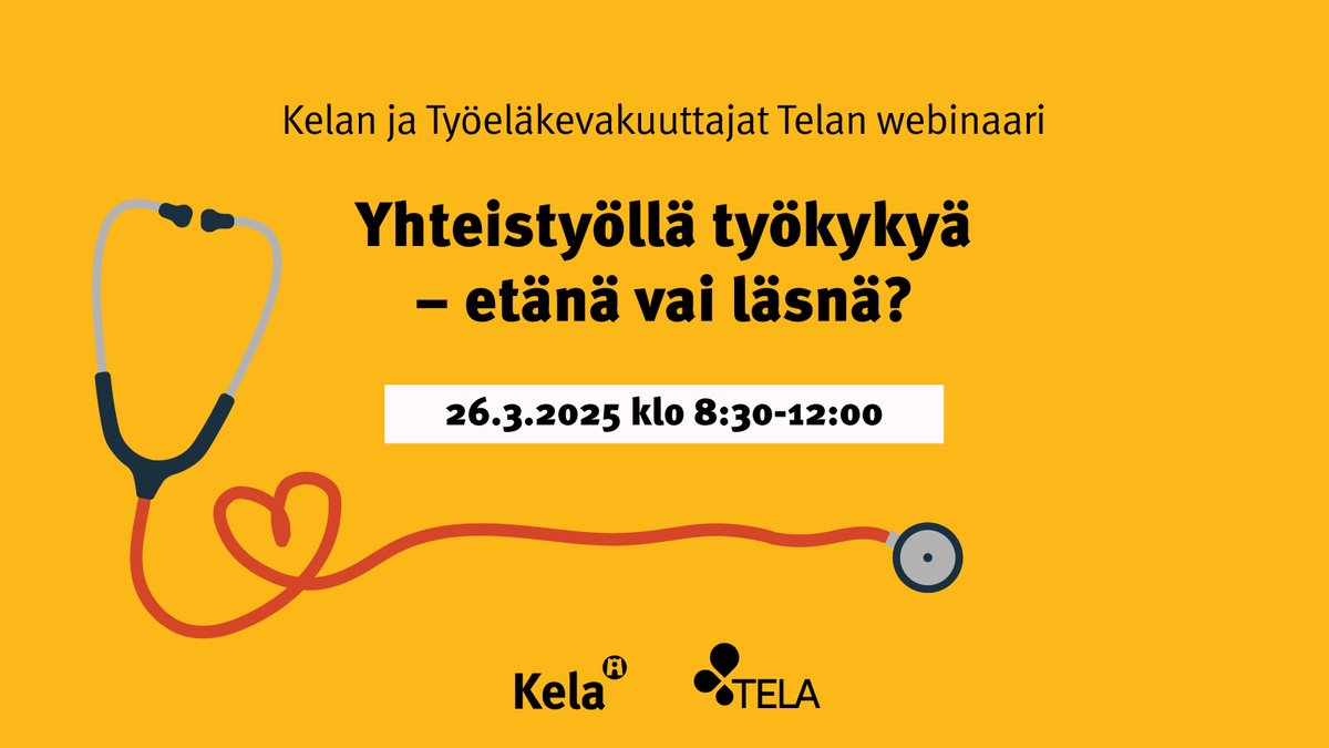 Kelan ja Telan yhteisessä, lääkäreille suunnatussa verkkoseminaarissa esitellään työkykyyn liittyvien lausuntojen laatimisen hyviä käytäntöjä. Puhujina ovat Kelan, Valviran, Terveystalon, Varman ja Veritaksen asiantuntijat.  

Lue lisää ja ilmoittaudu tela.fi/ajankohtaista/…
