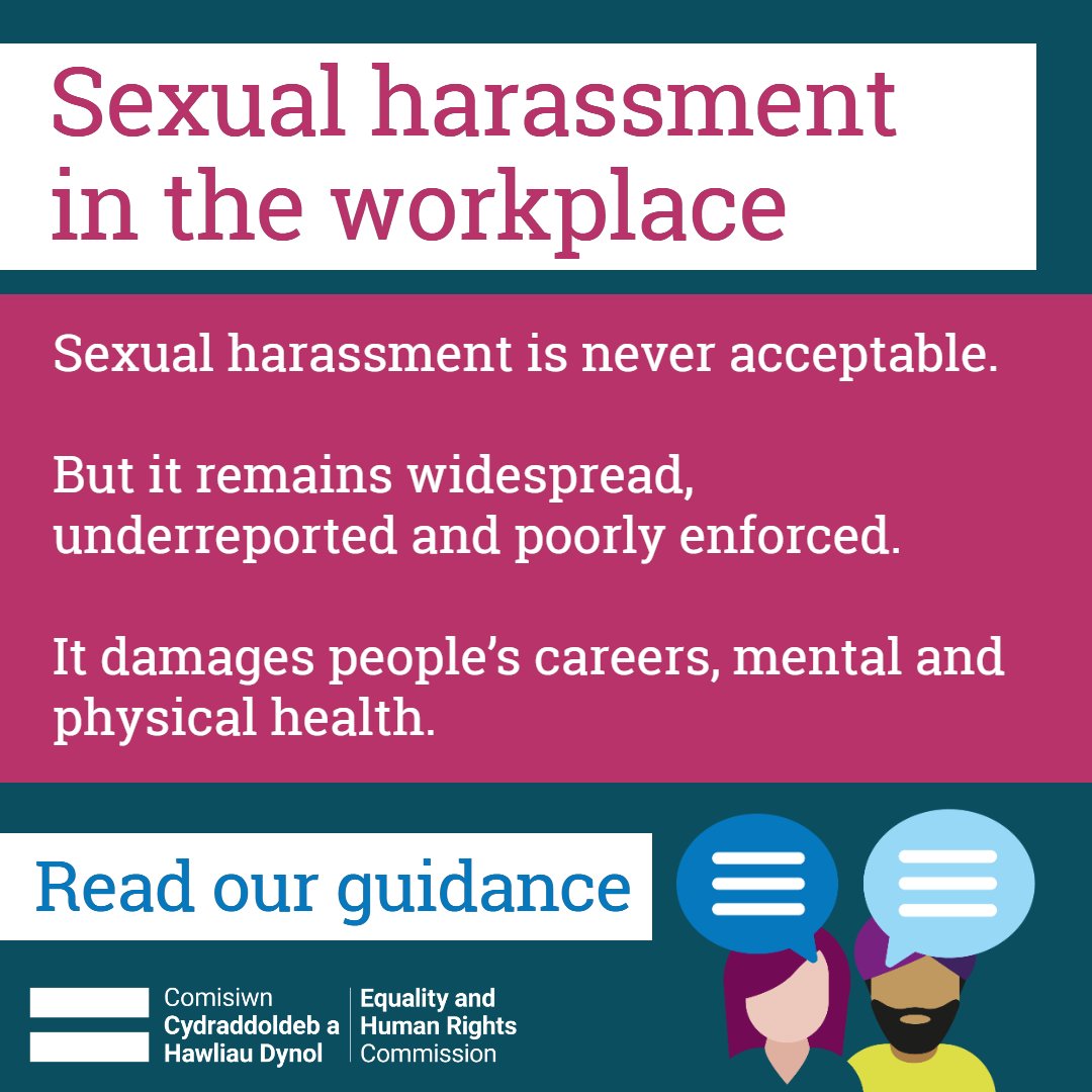 EHRC's tweet image. We recently updated our technical guidance for preventing sexual harassment in the workplace.

Our guidance explains employers’ legal responsibilities and outlines practical steps that can be taken to prevent sexual harassment.

Read more here 👉 orlo.uk/Dl9Mt
