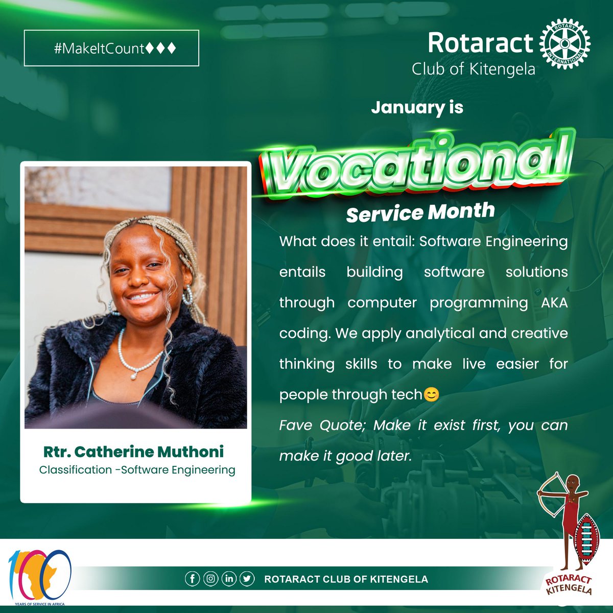 RACKITENGELA's tweet photo. On to our next feature on #MyVocation👷🏽, talk about Women in STEM, meet our very own Catherine Muthoni, a Software Engineer👩🏽‍💻.

Her job description entails building software solutions through coding💻.
The endgame has always been making lives easier🤲🏽 and manageable through... https://t.co/oHUy5kSG0M