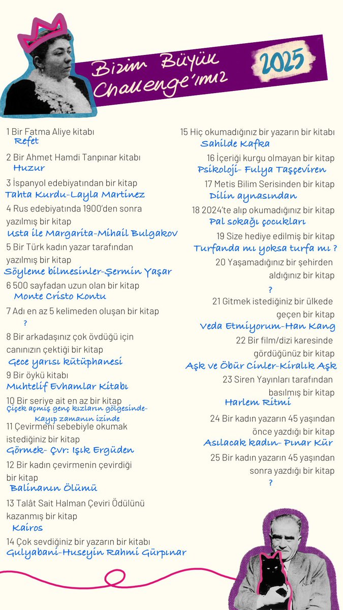 2025 yılı challenge listem 💜  3 kitabı da sonra bulacağım umarım. Instagram'da challenge'a katılmanızı tavsiye ederim.. 🤗