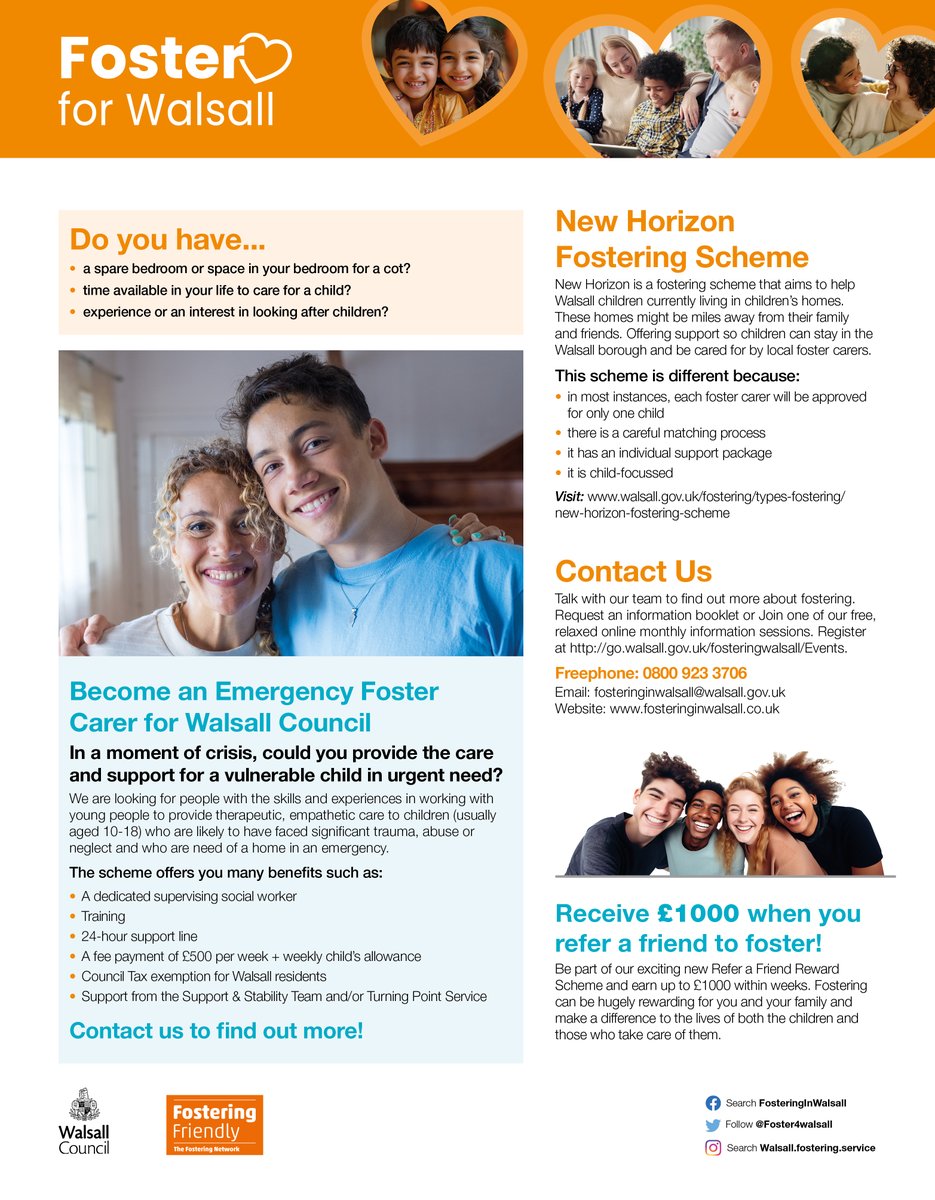Foster4Walsall's tweet photo. We have a number of different types of fostering such as Emergency Foster Care, New Horizon Scheme, Long term, Short and more. Visit our website to find out more https://t.co/gMOQmI1KFJ https://t.co/W4K20uSwrd