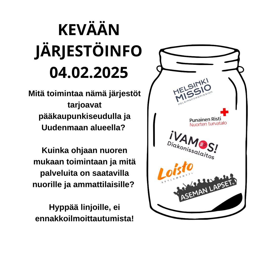 Kohtaatko työssäsi tukea tarvitsevia nuoria tai nuoria aikuisia? Pohditko, minkälaista apua ja aktiviteettia he voisivat saada erilaisten järjestöjen kautta?

Tule linjoille kuulemaan järjestöjen tekemästä työstä 4.2. klo 8.55-10.00! Voit osallistua tilaisuuteen tästä linkistä: