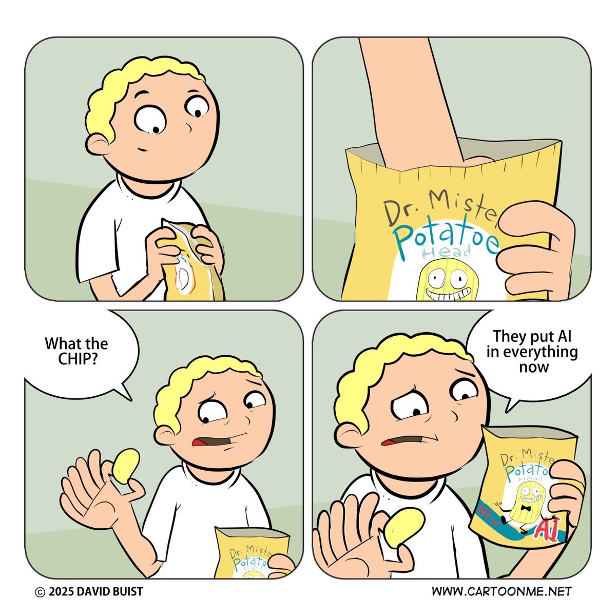 Why does everything have AI now! It is crammed into so many things and, for me, it pushes me away from the product when I see a lot of it. I tried to post something a little lighter today after a lot of the mess that happened yesterday.

#comic #webcomic #noAI #cartoonme