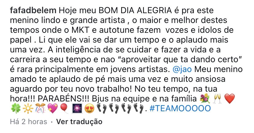 jaostage's tweet photo. QUERIDA! Fafá de Belém rasgando elogios a Jão em post em seu Instagram. 🩵 https://t.co/xFDOBqqJA5