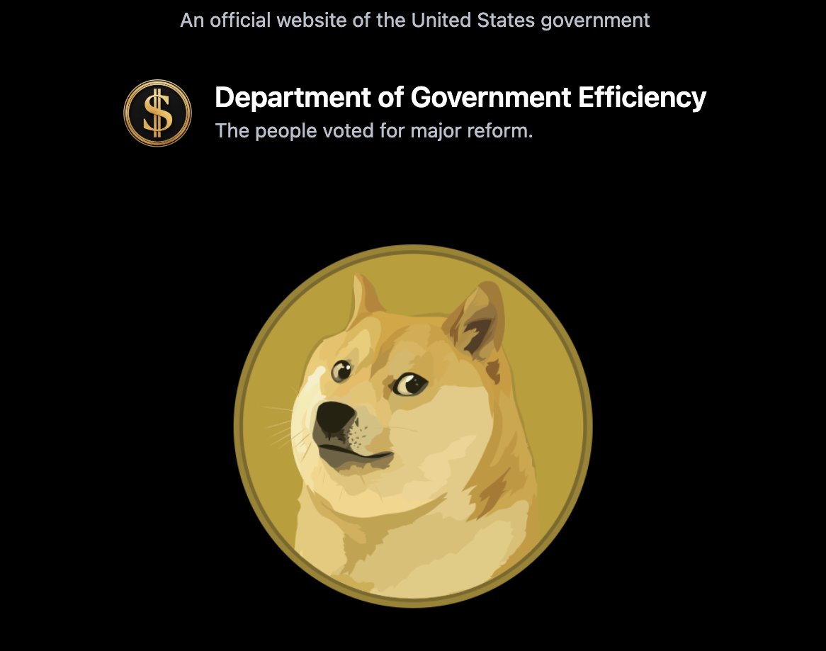 DeepWhale's tweet photo. 🚨 Le Département de l'Efficacité du Gouvernement Américain (DOGE), dévoile son site officiel avec #Dogecoin comme avatar. https://t.co/Irxgsu6il1