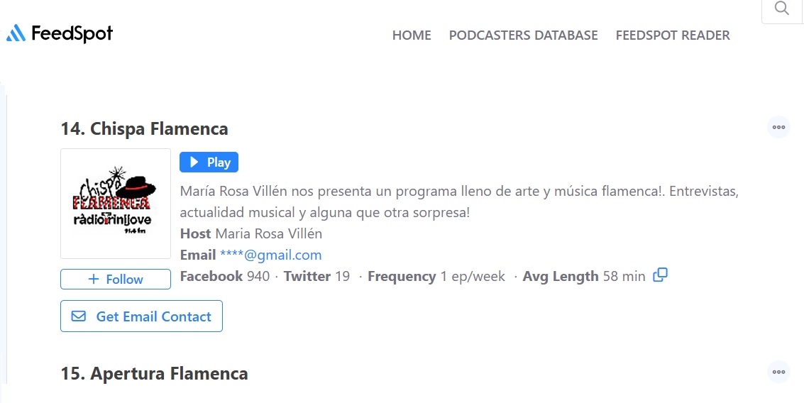 Ràdio Trinijove (@radiotrinijove) on Twitter photo CHISPA FLAMENCA, en el top15 de millors podcasts mundials de flamenc 💃🎶
La pàgina web especialitzada <a href="/FeedspotPodcast/">FeedSpot Podcasts</a> l'ha situat com el 14é millor de la categoria, per davant de programes de grans mitjans 😍
▶️go.ivoox.com/rf/137978509
Enhorabona Rosa i equip! 👏 CHISPA FLAMENCA, en el top15 de millors podcasts mundials de flamenc 💃🎶
La pàgina web especialitzada <a href="/FeedspotPodcast/">FeedSpot Podcasts</a> l'ha situat com el 14é millor de la categoria, per davant de programes de grans mitjans 😍
▶️go.ivoox.com/rf/137978509
Enhorabona Rosa i equip! 👏