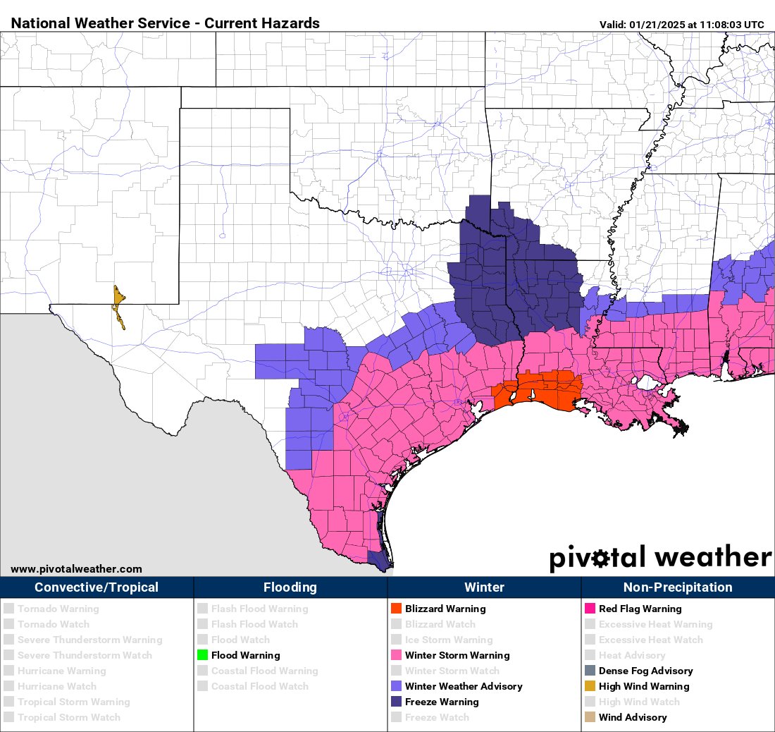 Unbelievable!!

 Blizzard warnings along the Gulf, in Texas and Louisiana