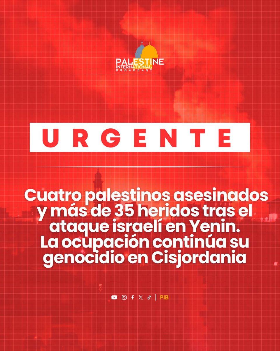 pbi_es's tweet photo. 🚨#URGENTE: Cuatro palestinos asesinados y más de 35 heridos tras el ataque israelí en Yenin. La ocupación continúa su genocidio en Cisjordania https://t.co/RtQBykd0fS