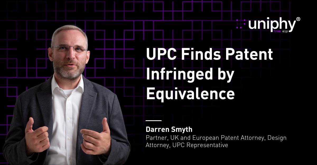 EIP's tweet image. The UPC local division in The Hague finds a patent infringed by equivalence and suggests a test by which equivalence should be assessed at the UPC.  

@EIP_Knowledge  reports - eip.com/uk/latest/arti…