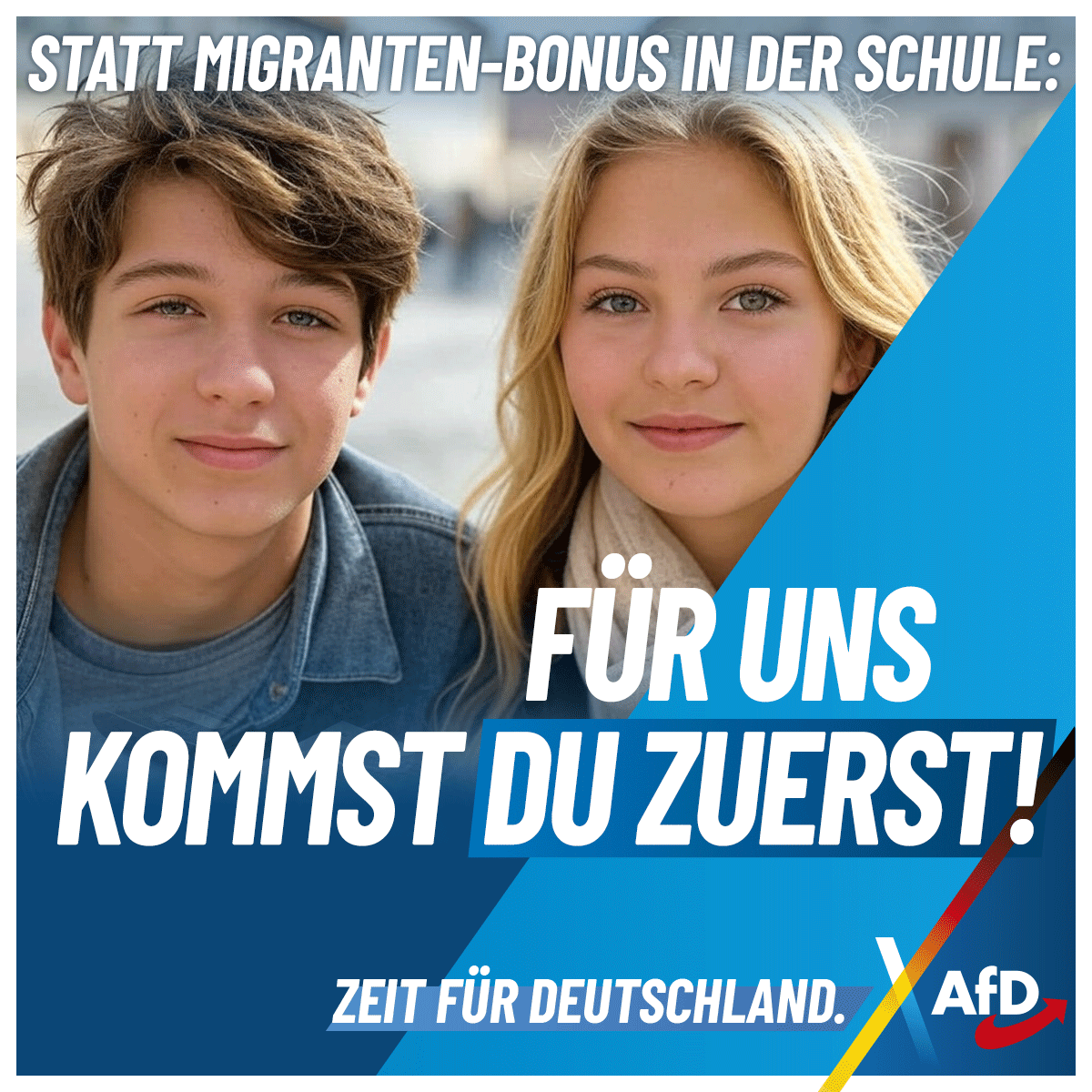 Statt Migranten-Bonus in der Schule: Für uns kommst DU zuerst!

Studien zeigen, dass Lehrer Migranten bessere Noten geben, um Nachteile auszugleichen. Die AfD steht für eine klare Wende: Leistung vor Ideologie!

Mehr dazu:
afdkompakt.de/2025/01/21/sta…