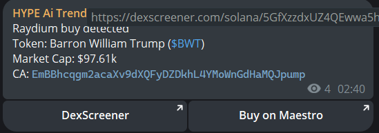 Today our bot called $BWT at 100k market cap, with an ATH of $44m and entries all the way up! 
Get more early moonshots in our telegram trendung channel t.me/HYPEAiTrending