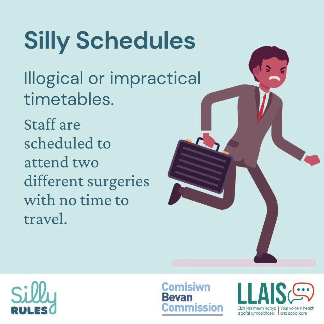 BevanCommission's tweet photo. ⌛️Only 🔟 days left. Our "Silly Rules" survey takes just 6 mins to complete.

Have your say on unnecessary rules in health and social care and encourage others to do the same.

Complete it here👉https://t.co/6kkgKgwvVQ https://t.co/W7J4eUqH1Q