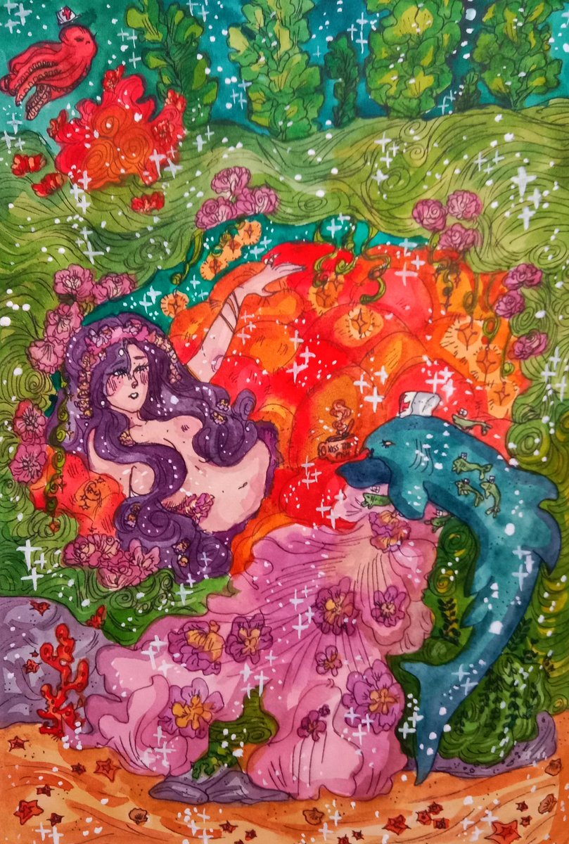 A Canopy of Kelp °:•.🌿*.•🫧.•:°

(I've recovered a bit from my fever and forgot how to twt ✊✨) 
#mermaid #art #watercolorpainting #watercolorart #traditionalart #illustration #artistontwitter #artistonx #artph #arttwt #artmoots