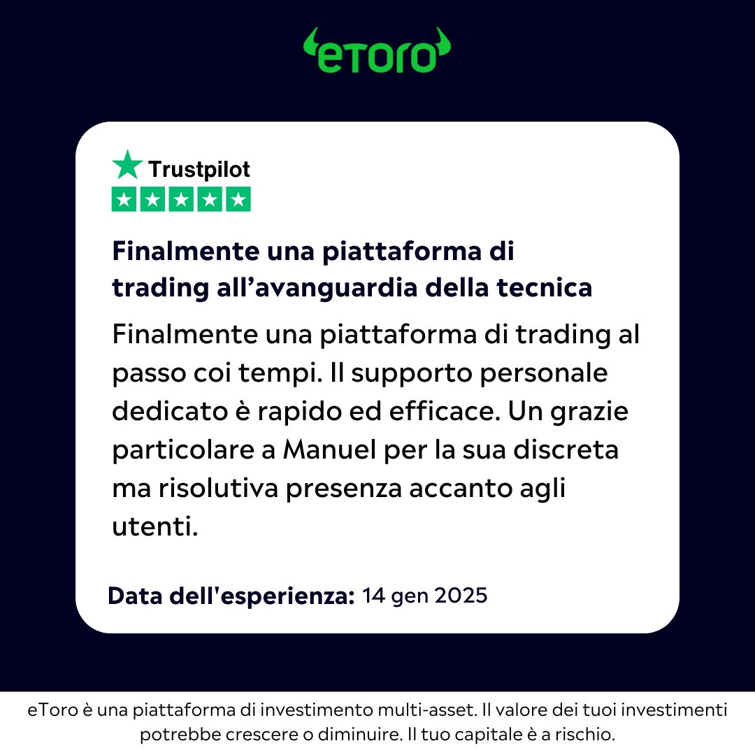 Perché scegliere eToro? Le esperienze dei nostri utenti parlano da sole.

Grazie per i vostri commenti! 🙏

Scopri più recensioni 👉 etoro.tw/4jmoeRX