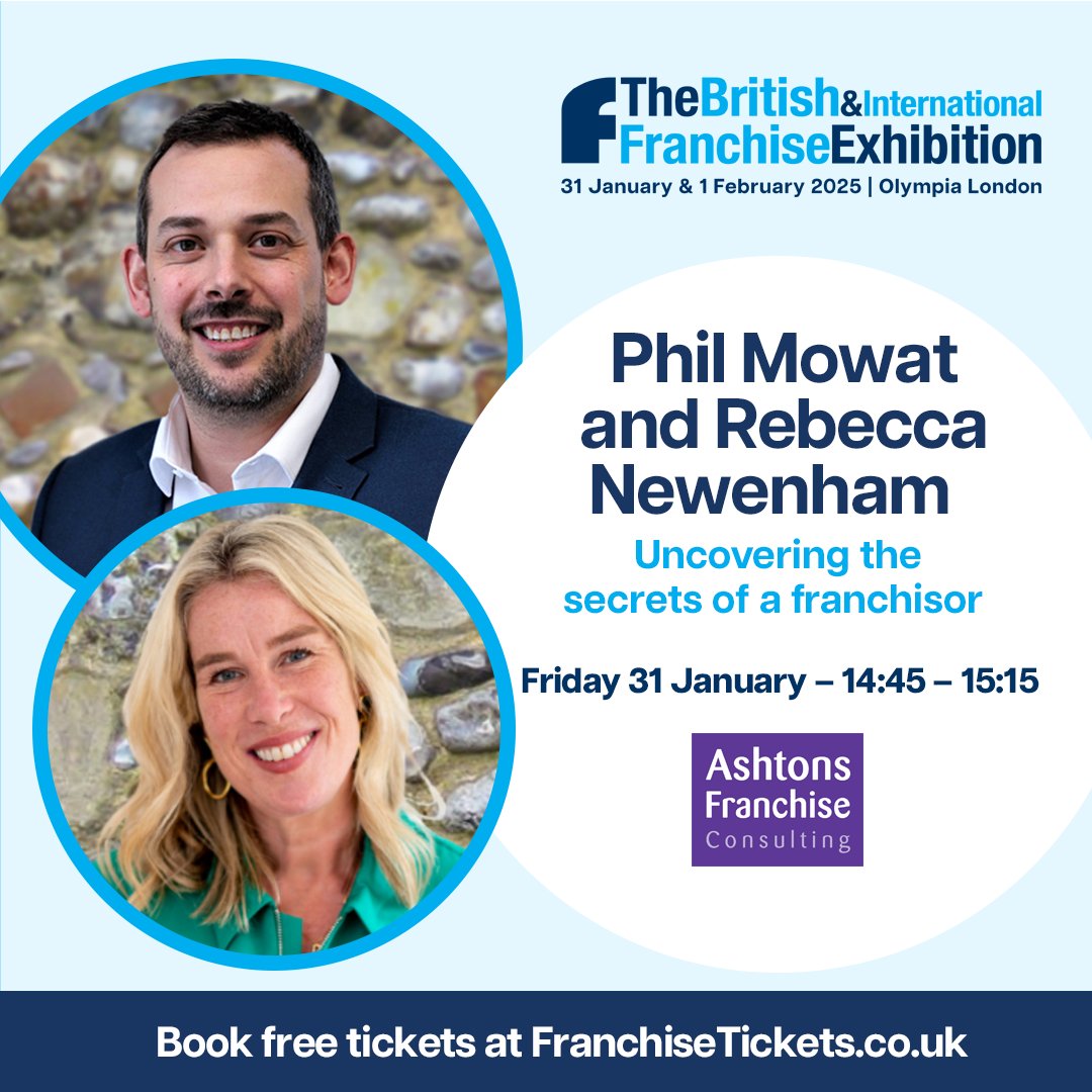 AshtonFranchise's tweet photo. Franchising your business? Discover some secrets to franchise success with our consultants Phil Mowat QFP and Rebecca Newenham in this talk at The British and International Franchise Exhibition! #BIFE25 #FranchiseOpportunity 
https://t.co/FuYJfT1qbG https://t.co/rSPXKkIJ9K