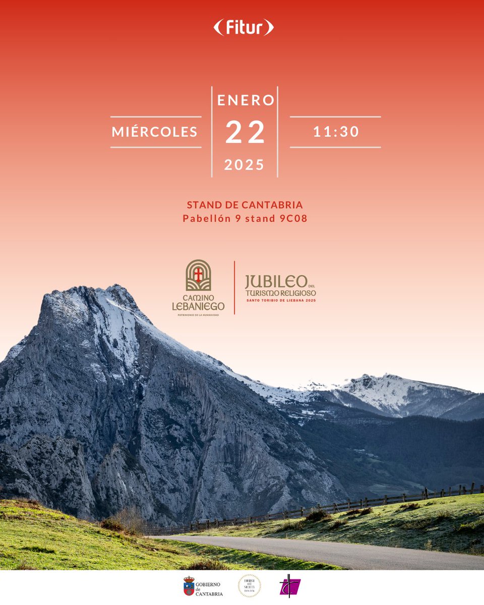 CLebaniego's tweet photo. 📢 Te invitamos a la presentación del Jubileo del Turismo Religioso - Santo Toribio de Liébana 2025 en FITUR. 📷 Miércoles 22 de enero 📷 Stand de Cantabria (Pabellón 9, 9C08) 📷 ¡Descubre cómo Cantabria se convierte en epicentro del turismo espiritual! #FITUR  #FITUR2025 https://t.co/LCiIJzfK4E