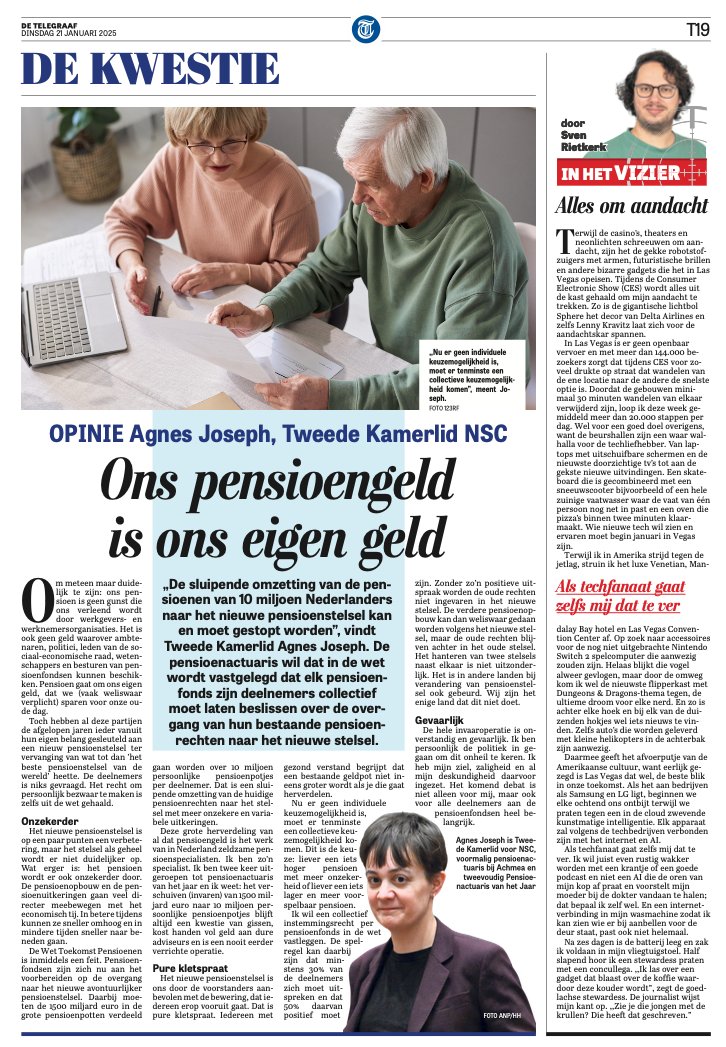 Agnes Joseph (@agnes_josephnsc) on Twitter photo Vandaag publiceerde <a href="/telegraaf/">De Telegraaf</a> mijn opiniestuk ‘Ons pensioengeld is ons eigen geld’. Lees het hier! ⤵️#MijnpensioenMijnkeuze Vandaag publiceerde <a href="/telegraaf/">De Telegraaf</a> mijn opiniestuk ‘Ons pensioengeld is ons eigen geld’. Lees het hier! ⤵️#MijnpensioenMijnkeuze