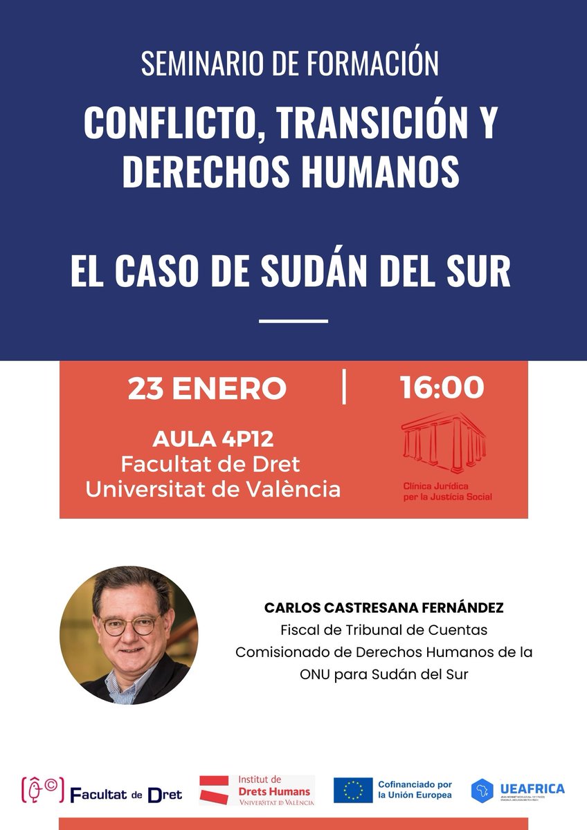 UE Africa (@ue_africa) on Twitter photo Ya han terminado las vacaciones y volvemos a la carga con este suuuuuuuper 🤩seminario de formación sobre "Conflicto, transición y derechos humanos: el caso de Sudán del Sur", a cargo de ⚖️Carlos Castresana.
📅 23 de enero a las 16:00h
📍Aula 4P12, <a href="/DretUV/">Facultat de Dret UVEG</a>
¡No os lo perdáis! Ya han terminado las vacaciones y volvemos a la carga con este suuuuuuuper 🤩seminario de formación sobre "Conflicto, transición y derechos humanos: el caso de Sudán del Sur", a cargo de ⚖️Carlos Castresana.
📅 23 de enero a las 16:00h
📍Aula 4P12, <a href="/DretUV/">Facultat de Dret UVEG</a>
¡No os lo perdáis!
