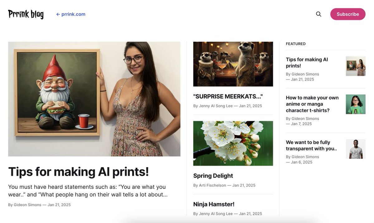 prrinksters's tweet photo. Our new Prrink blog is live!

We are proud to launch the new Prrink blog where you can find how-to articles about creating and printing AI art and lot's of AI art inspiration!

Check out it here: https://t.co/vs4nSelZ8z https://t.co/JtIyevdVjB