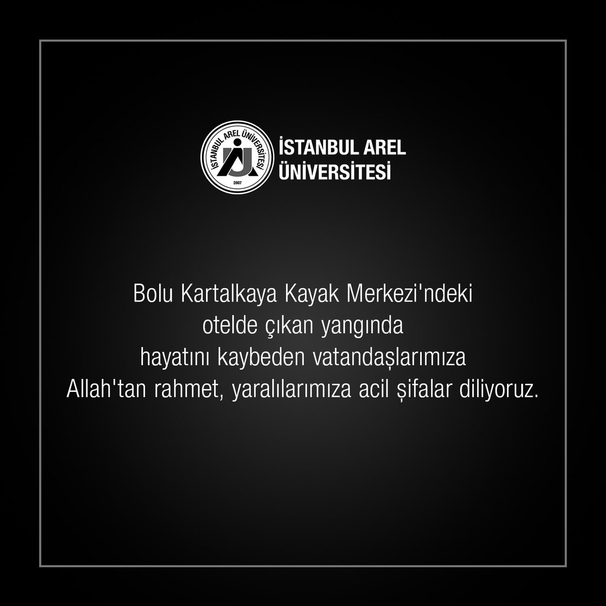 Bolu Kartalkaya Kayak Merkezi'ndeki otelde çıkan yangında hayatını kaybeden vatandaşlarımıza Allah'tan rahmet, yaralılarımıza acil şifalar diliyoruz.