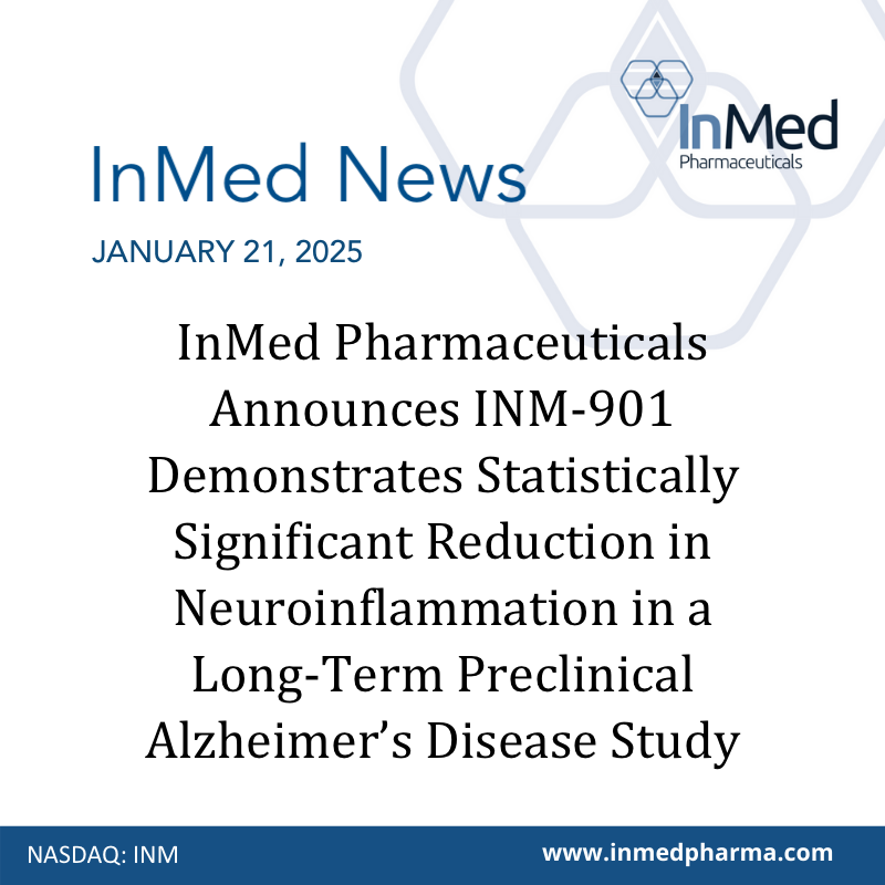 inmedpharma's tweet photo. #News: InMed Pharmaceuticals Announces INM-901 Demonstrates Statistically Significant Reduction in Neuroinflammation in a Long-Term Preclinical Alzheimer’s Disease Study

Read full news release: https://t.co/6xKXEHo9Xo

$INM #Alzheimers #Neuroinflammation #Preclinical #study https://t.co/5p8GiSrZd4
