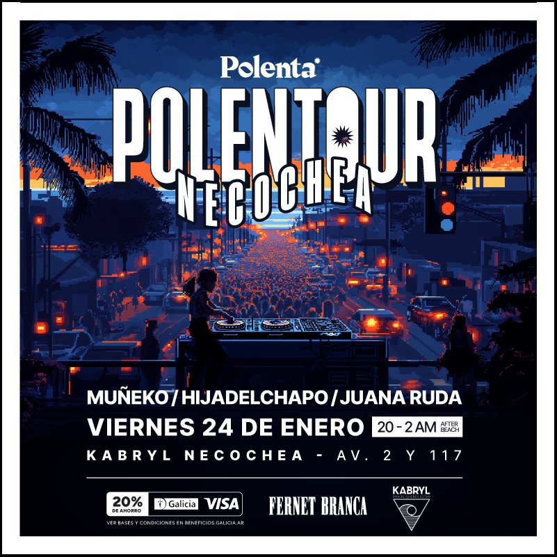 Viernes y sábado tenemos <a href="/fiestapolenta/">Crew Polenta</a> en #Kabryl Necochea. Sábado agotado, viernes quedan todavía a no dormirse. En fiestapolenta.com las entradas.