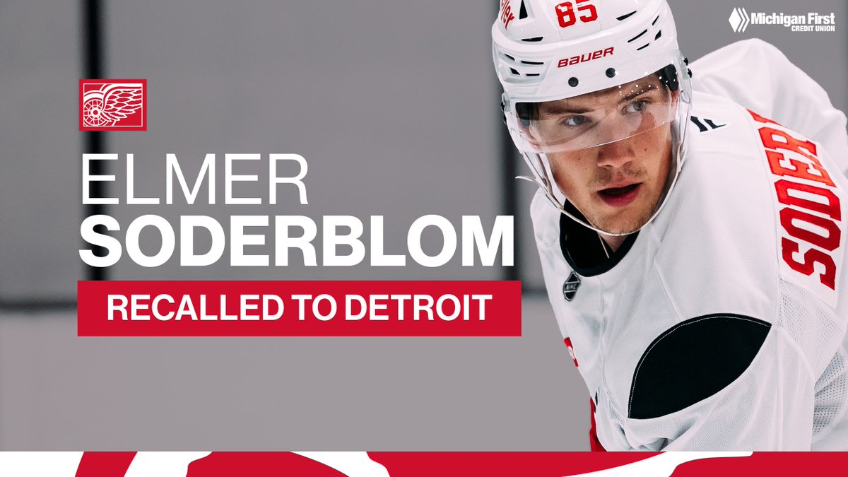 DetroitRedWings's tweet photo. UPDATE: The #RedWings have recalled Elmer Soderblom from the AHL’s Grand Rapids Griffins. https://t.co/Z3jCh7sJ0F