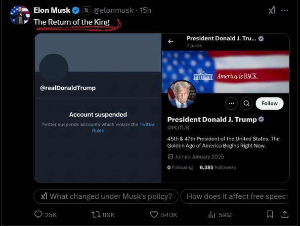 $KINGT from <a href="/KingTrump2030/">KingTrump</a> claimed his title for 2 months now, finally <a href="/elonmusk/">Elon Musk</a> agreed that <a href="/POTUS/">President Donald J. Trump</a> is a KING, do you think is bullish?? 👑 

t.me/TrumpTheWorldK…

pump.fun/coin/4HJ3tM9Zv…